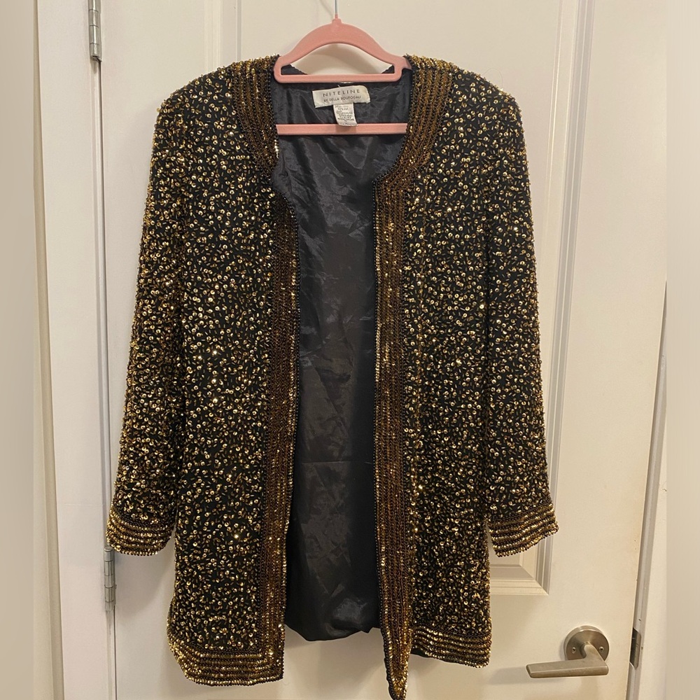 Niteline Black and Gold Embellished  jacket for parties 
Made of silk